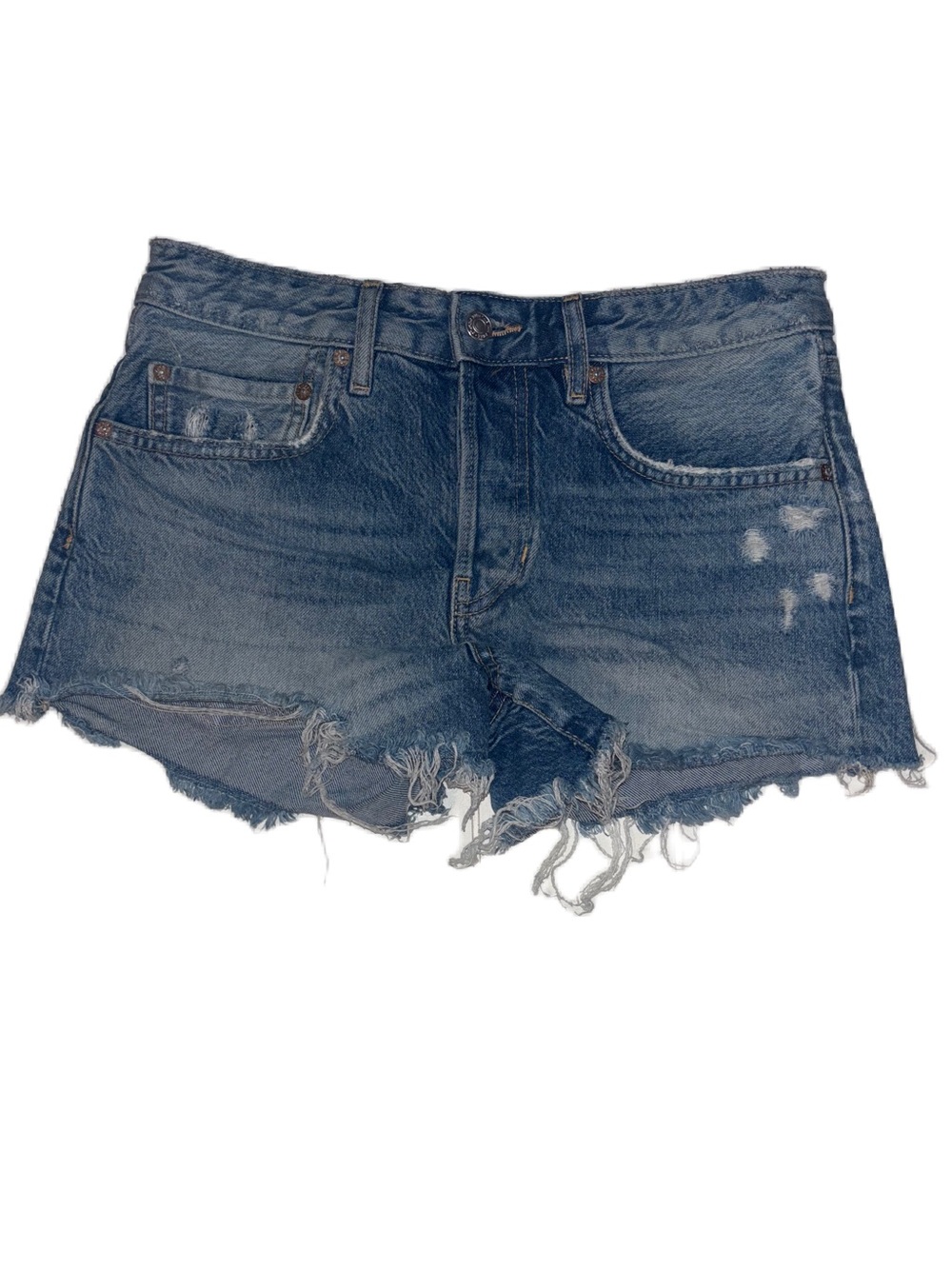 We The Free Distressed High-Rise Jean Cutoff Shorts blue denim 27